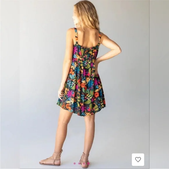 Natural Life Patti Mini Dress Black Neon Floral L - Picture 4 of 10